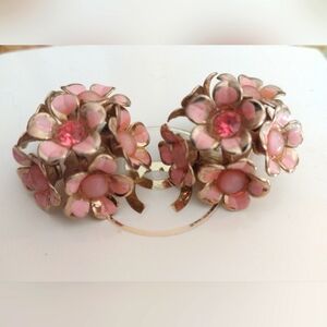 Estate Vintage Pink/ Gold Floral Clip Earrings